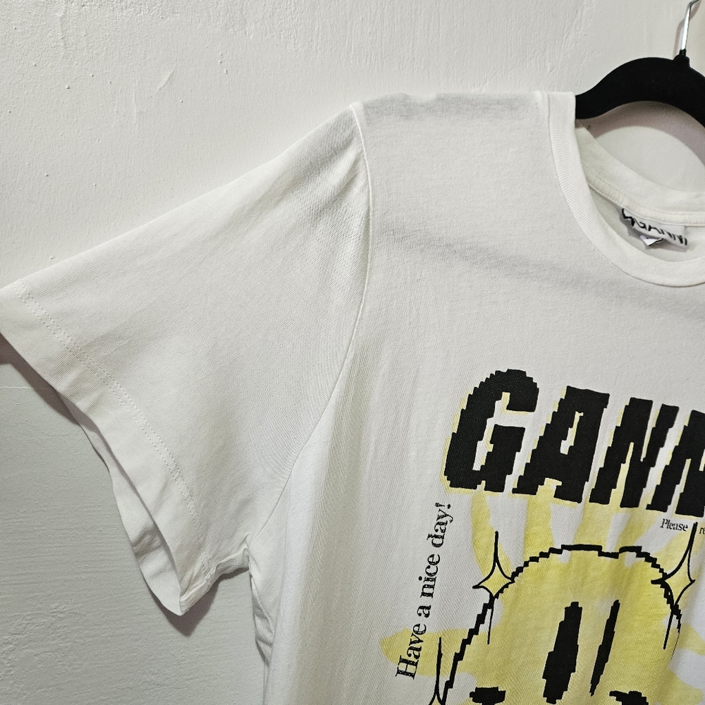 GANNI Love Club Smiley Face Graphic Tee Organic Cotton White S - Picture 4 of 15
